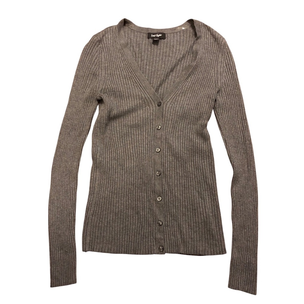 Lord & Taylor Gray Ribbed Knit Sweater Cardigan M